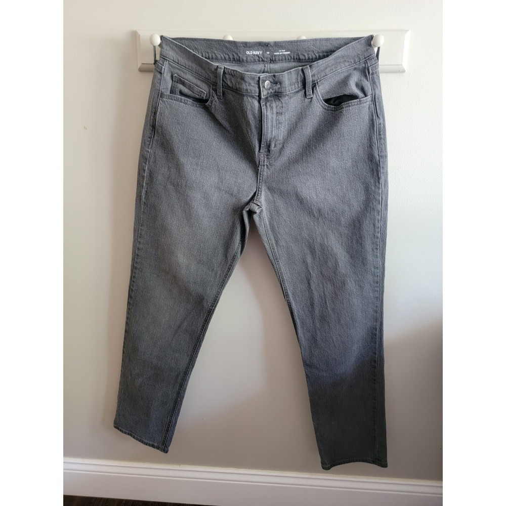 Old Navy Women's 14 Charcoal Gray Mid-rise Wow Boyfriend Denim Jean Straight Leg